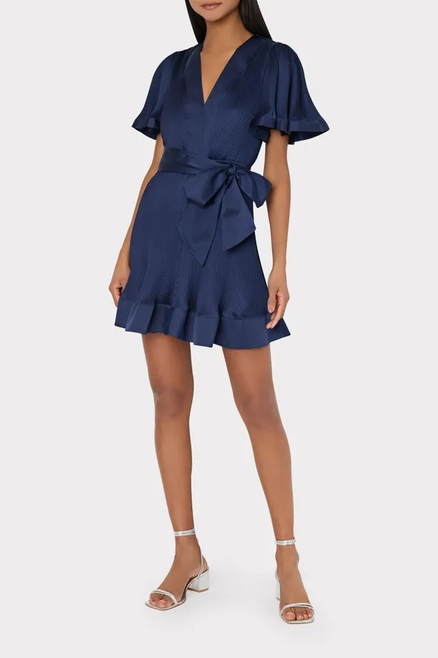 Milly Dresses Women Ellie Satin Pleated Mini Dress Navy