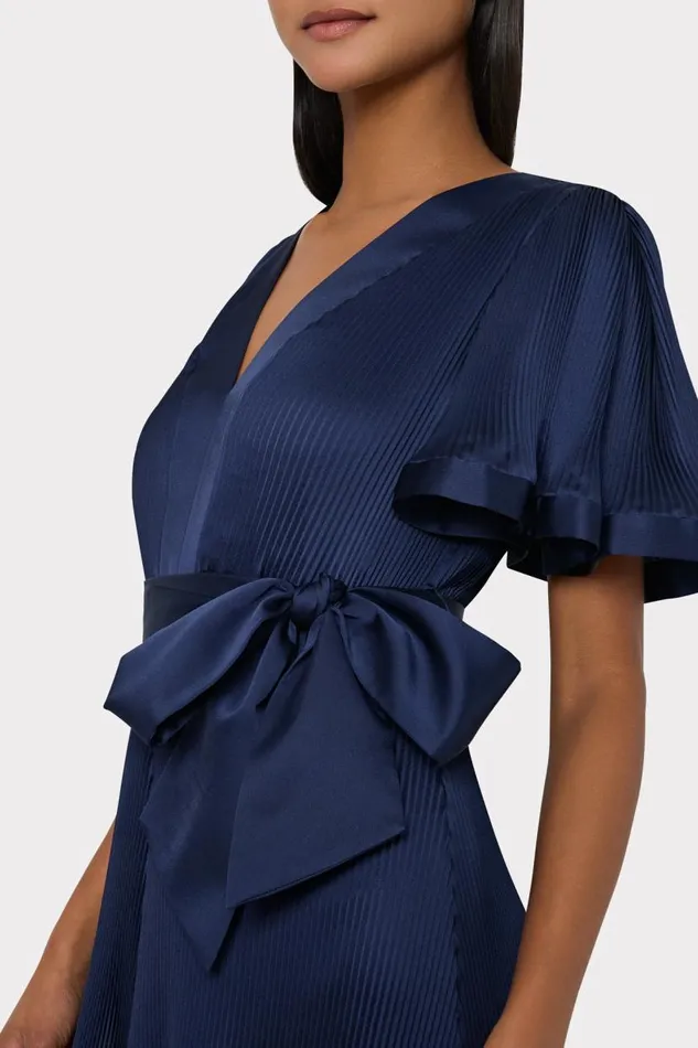Milly Dresses Women Ellie Satin Pleated Mini Dress Navy