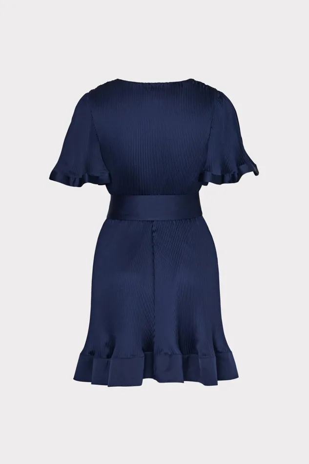 Milly Dresses Women Ellie Satin Pleated Mini Dress Navy
