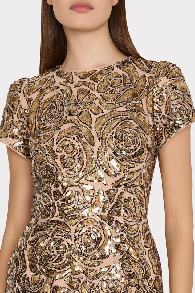 Milly Dresses Women Kyla Rose Sequins Mini Dress Gold