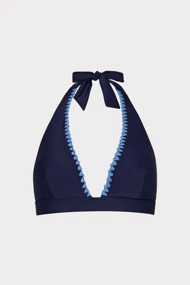 Milly Swim and Coverups Women Crochet Stitch Halter Bikini Top Navyblue