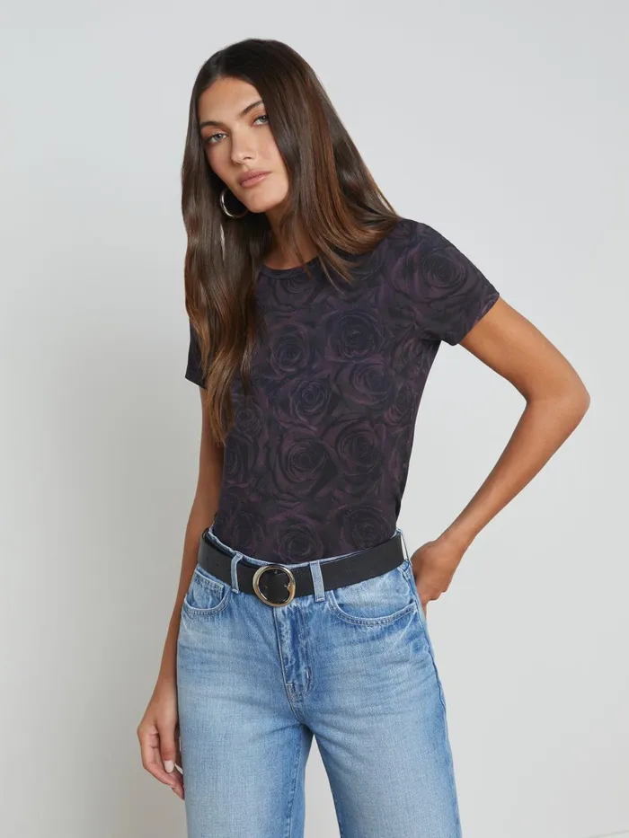 Ressi Fitted Tee Plum Multi Stacked Roses Women L039Agence Tees