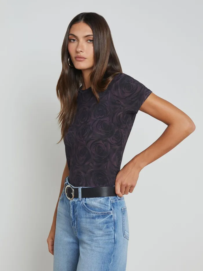 Ressi Fitted Tee Plum Multi Stacked Roses Women L039Agence Tees Ressi Fitted Tee Plum Multi Stacked Roses Women L039Agence Tees
