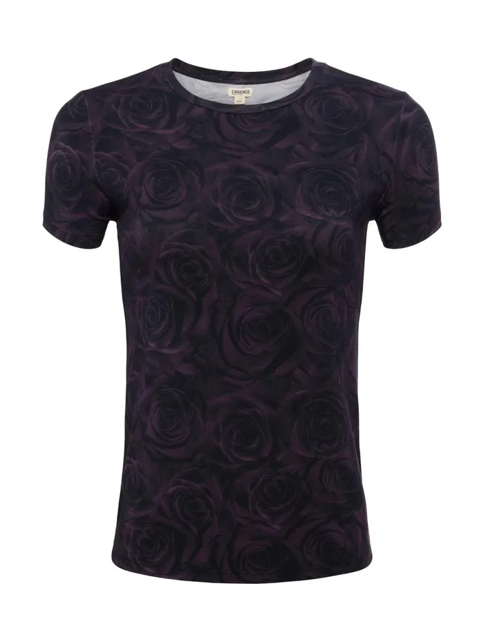 Ressi Fitted Tee Plum Multi Stacked Roses Women L039Agence Tees Ressi Fitted Tee Plum Multi Stacked Roses Women L039Agence Tees