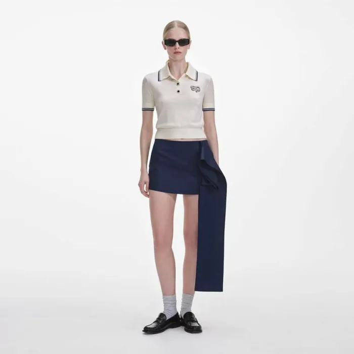 Self Portrait Tops Cream Knit SP Polo Top 8211 Women
