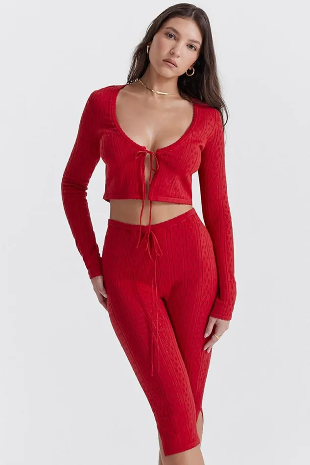 Women Abigail Cherry Knit Capri Trousers House Of CB Bottoms