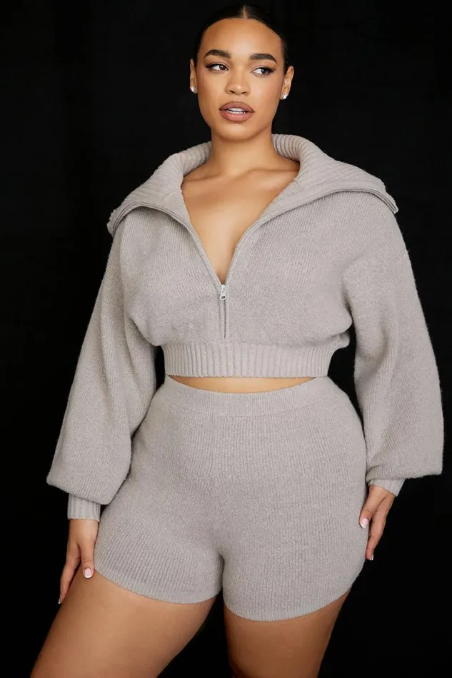 Women Grounded Grey Knit High Waist Shorts House Of CB Bottoms Women Grounded Grey Knit High Waist Shorts House Of CB Bottoms