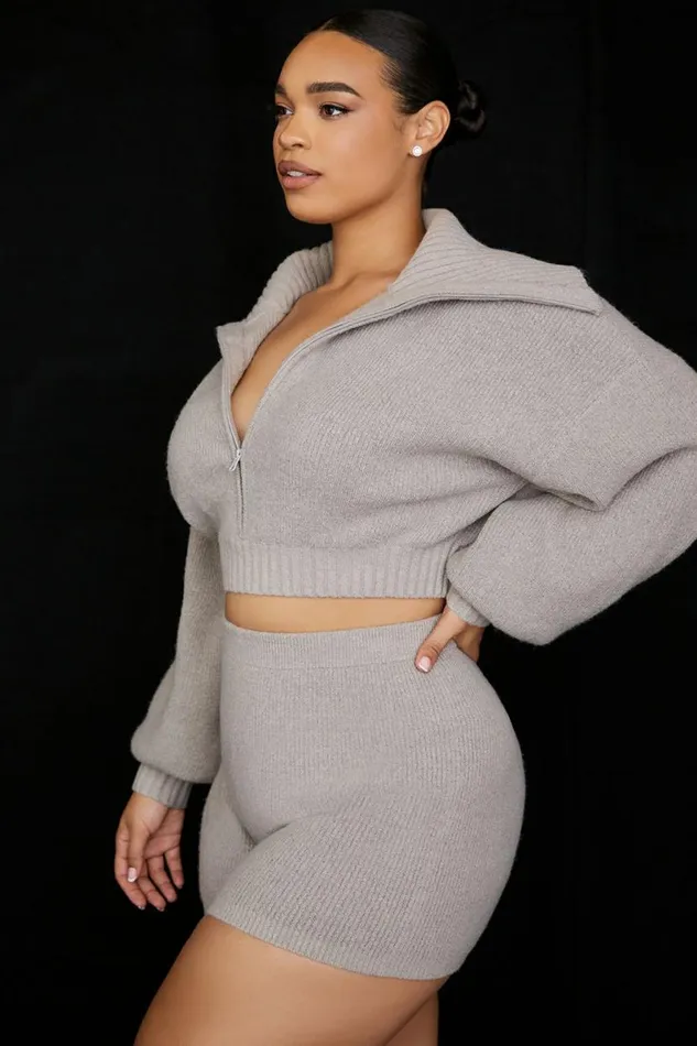 Women Grounded Grey Knit High Waist Shorts House Of CB Bottoms Women Grounded Grey Knit High Waist Shorts House Of CB Bottoms