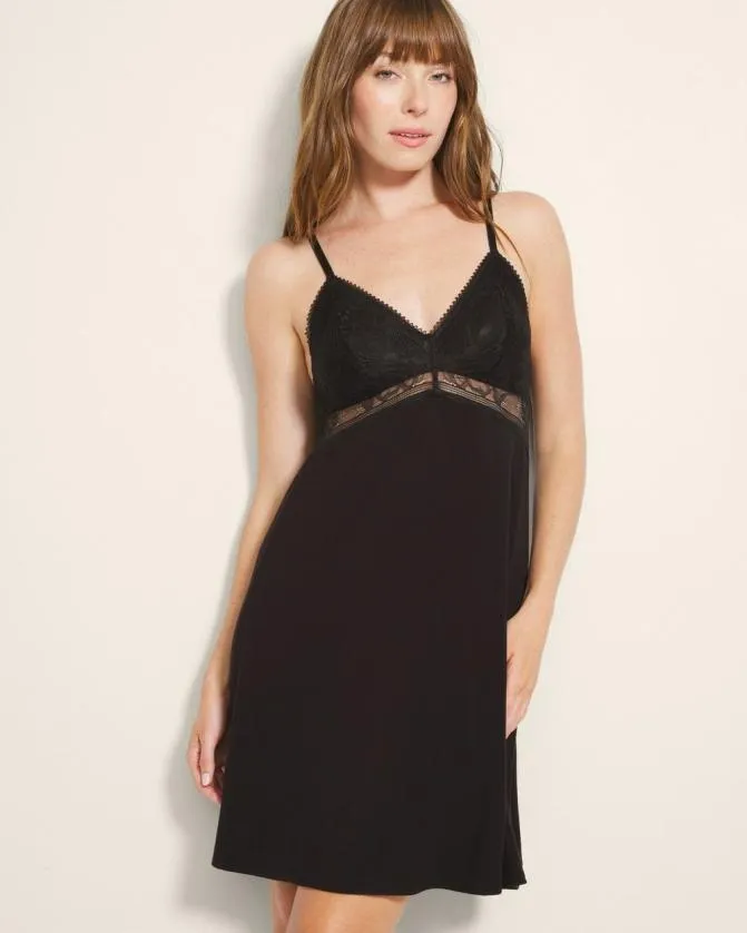 Women Soma Nightgowns Cool Nights Soft Support Lace Chemise Black