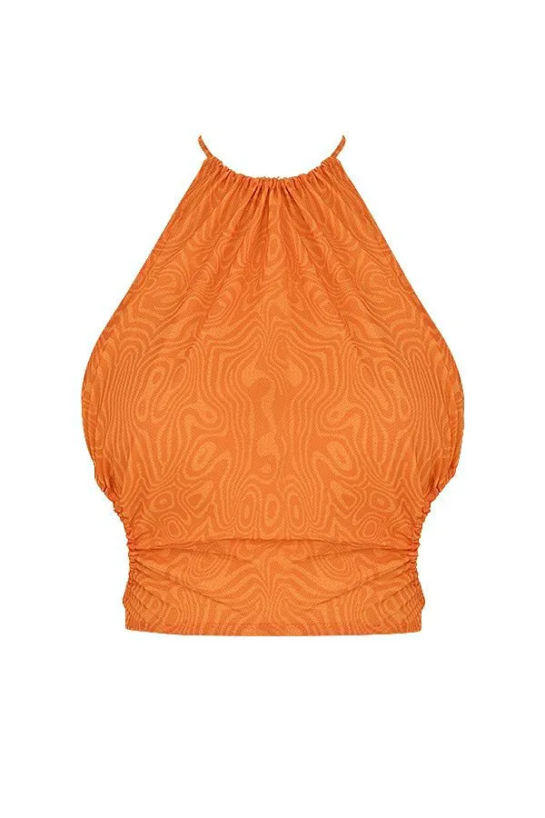 Women VACAY MODE MISTRESS ROCKS ORANGE HALTER NECK CROP TOP House Of CB Tops