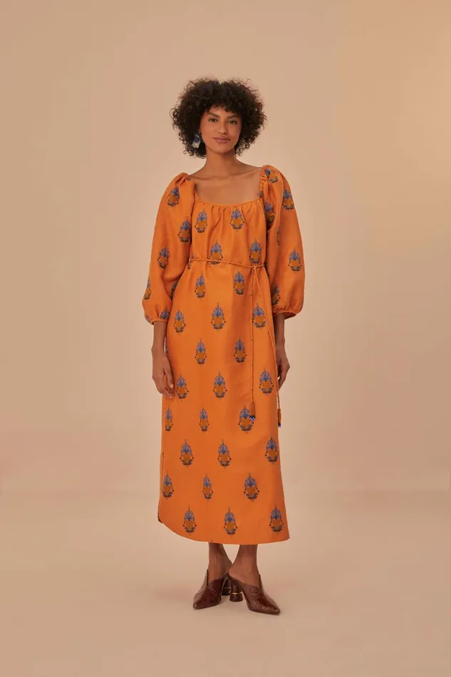 Yellow Embroidered Midi Dress Women FARM Rio Midi Dresses