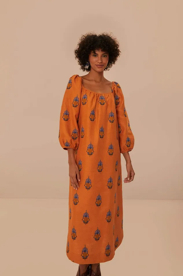 Yellow Embroidered Midi Dress Women FARM Rio Midi Dresses
