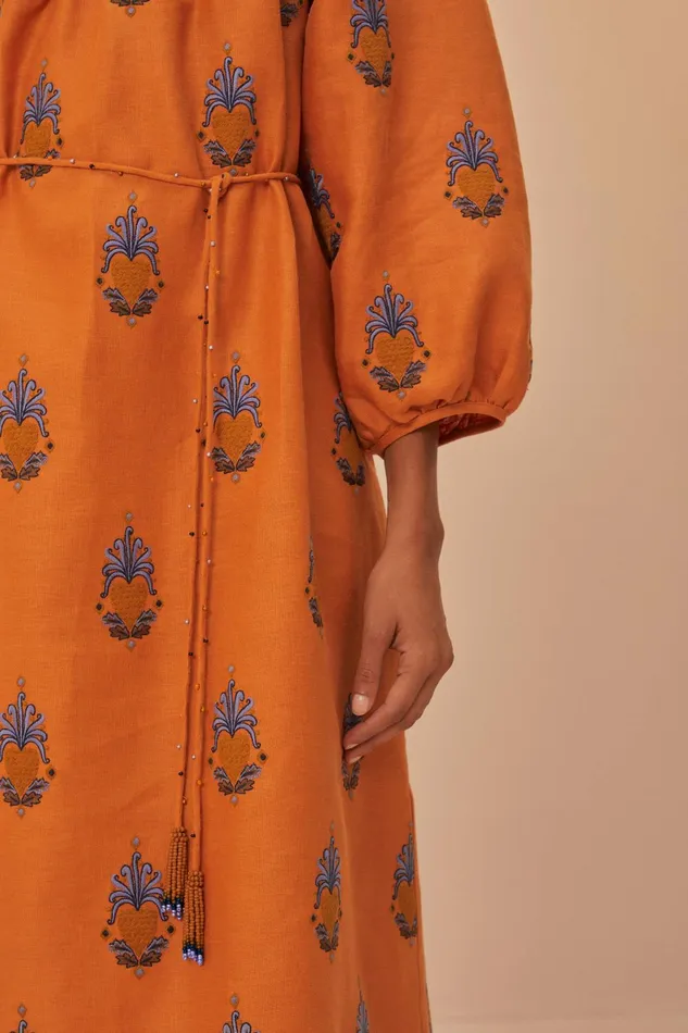 Yellow Embroidered Midi Dress Women FARM Rio Midi Dresses