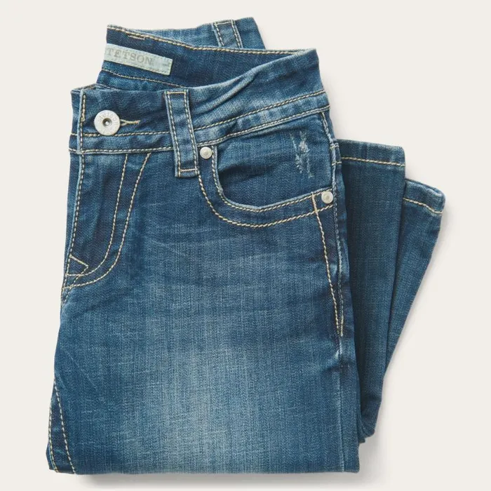 214 Trouser Fit Jean With Deco Back Pocket Blue Women Stetson Denim