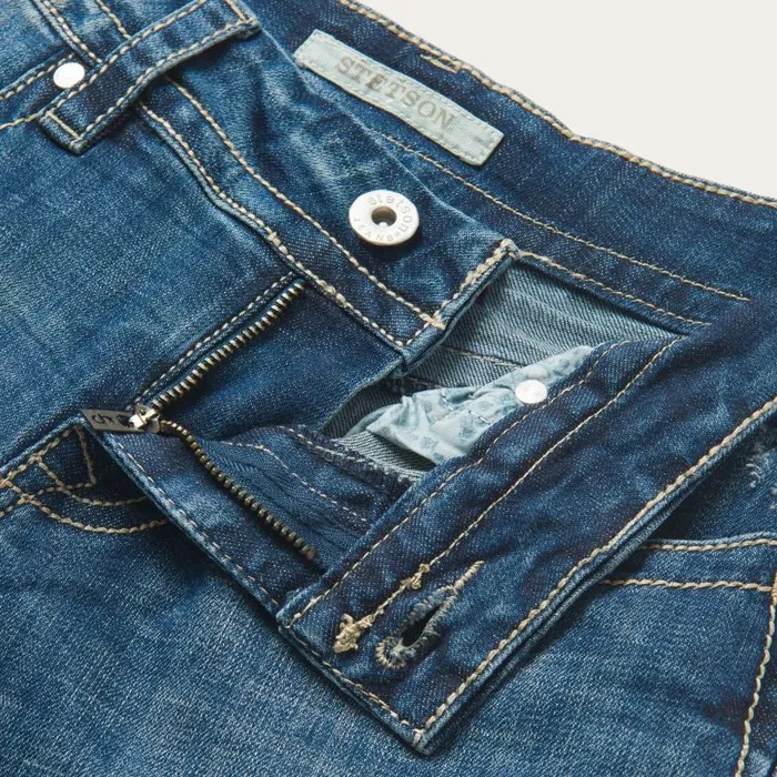 214 Trouser Fit Jean With Deco Back Pocket Blue Women Stetson Denim