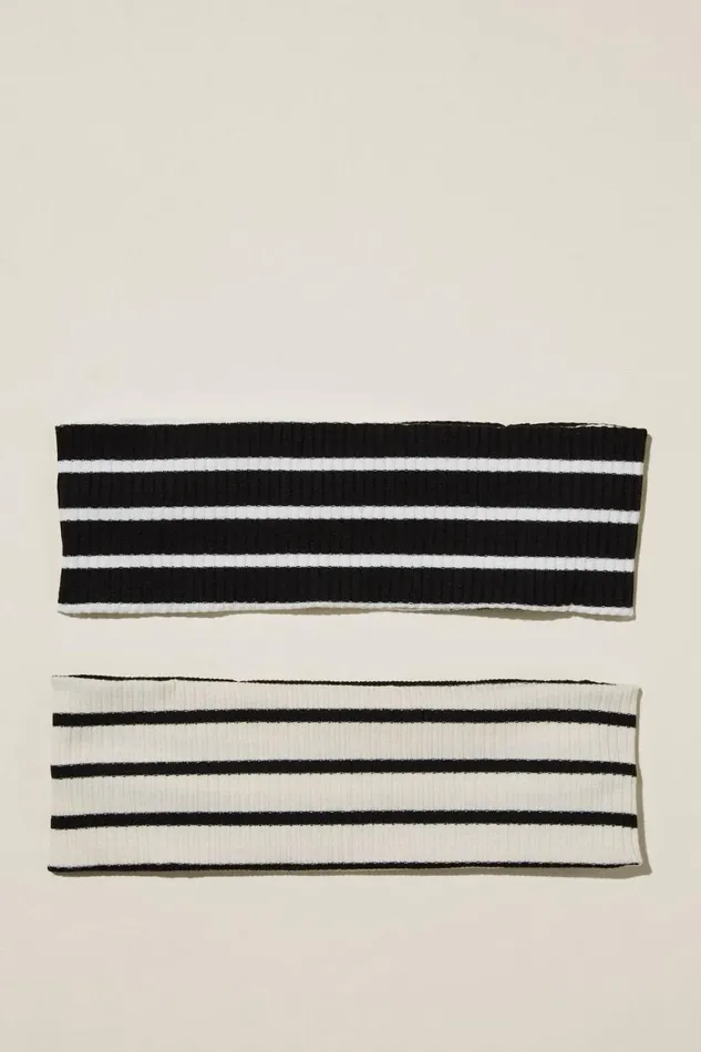 2Pk Soft Headband Ecru And Black Stripe Women Cotton On Hair Accessories