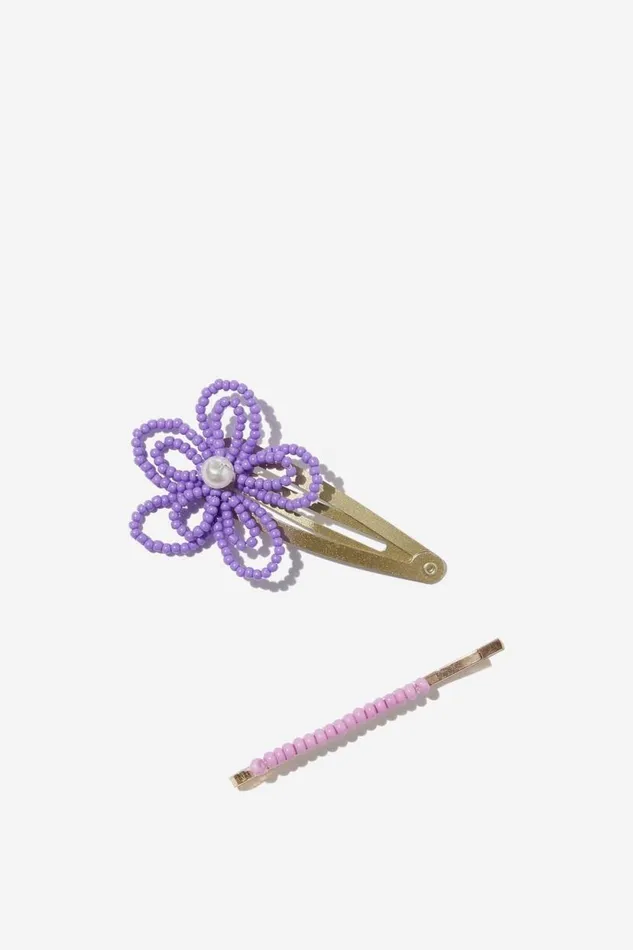 90S Snap Clips Flower Bead Clipspurple Girls Cotton On Hair Accessories