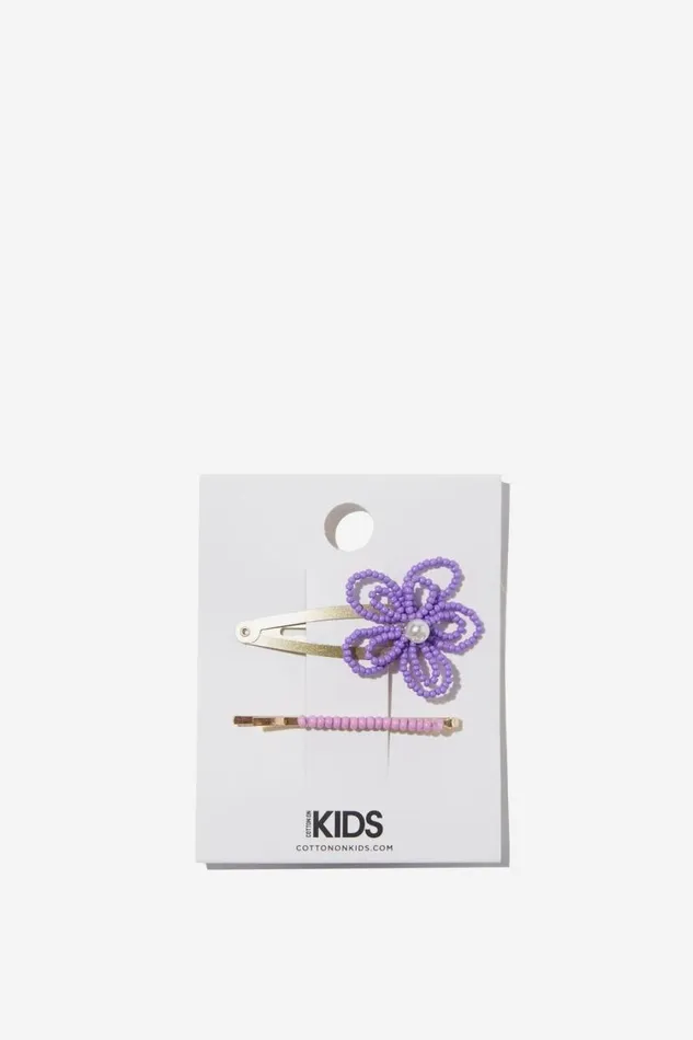 90S Snap Clips Flower Bead Clipspurple Girls Cotton On Hair Accessories 90S Snap Clips Flower Bead Clipspurple Girls Cotton On Hair Accessories