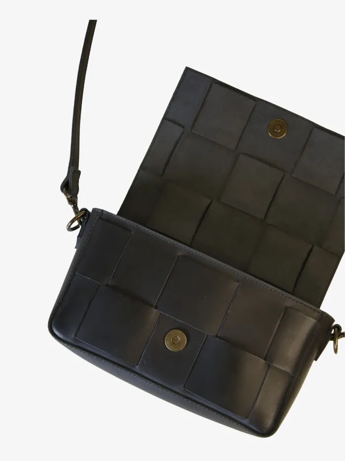 Able Mini Flap Woven Crossbody Black Women Crossbody Bags