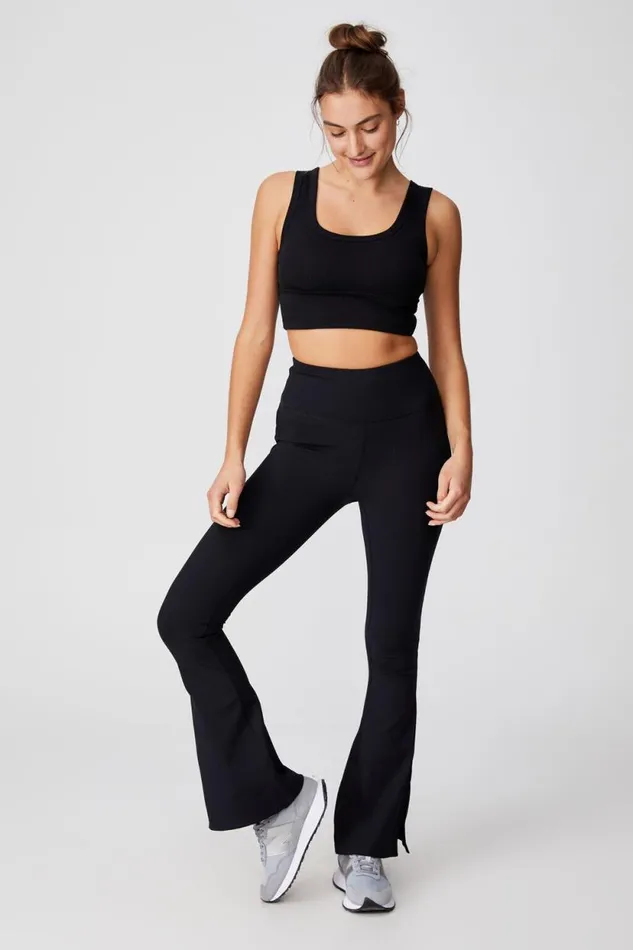 Active Rib Flare Black Women Cotton On Pants