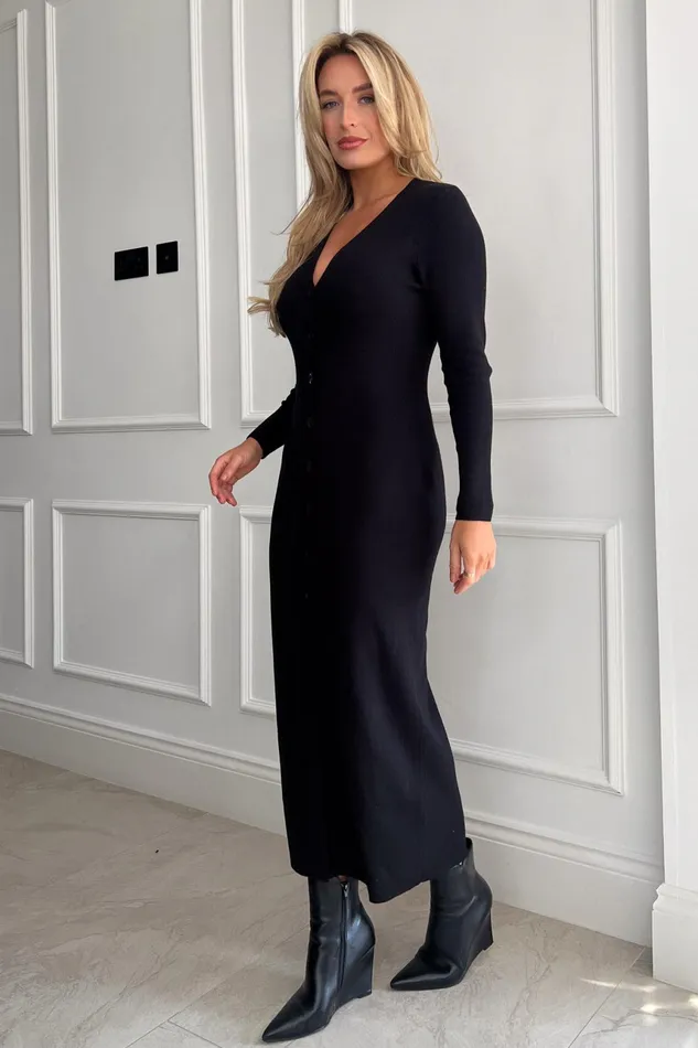 Alina Longline Cardigan Dress Black Women Girl In Mind Knitwear