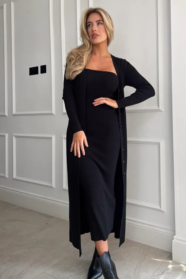 Alina Longline Cardigan Dress Black Women Girl In Mind Knitwear