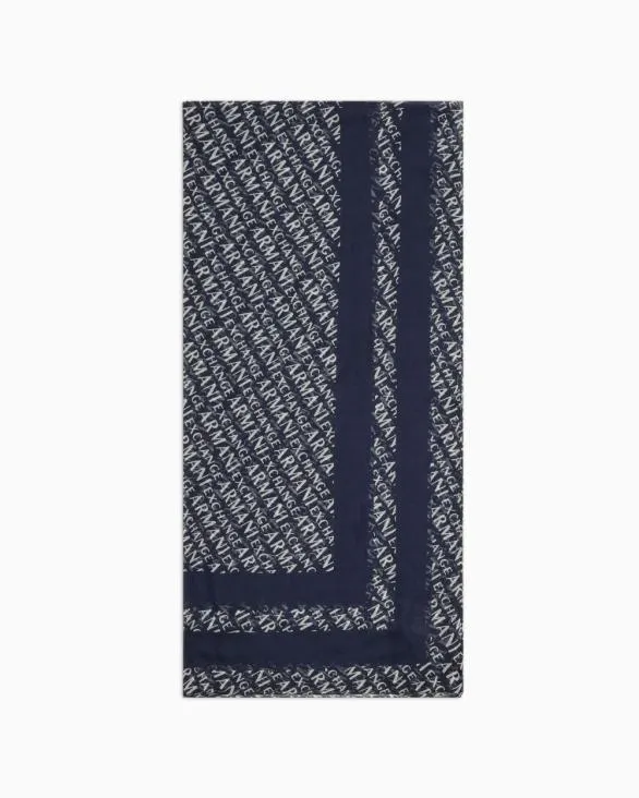 Allover Logo Patterned Scarf Navyblue Women Armani Scarves