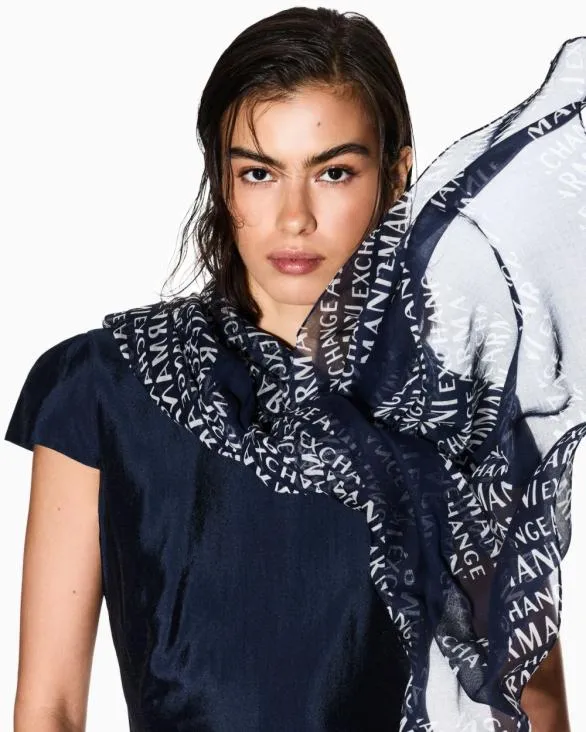 Allover Logo Patterned Scarf Navyblue Women Armani Scarves Allover Logo Patterned Scarf Navyblue Women Armani Scarves