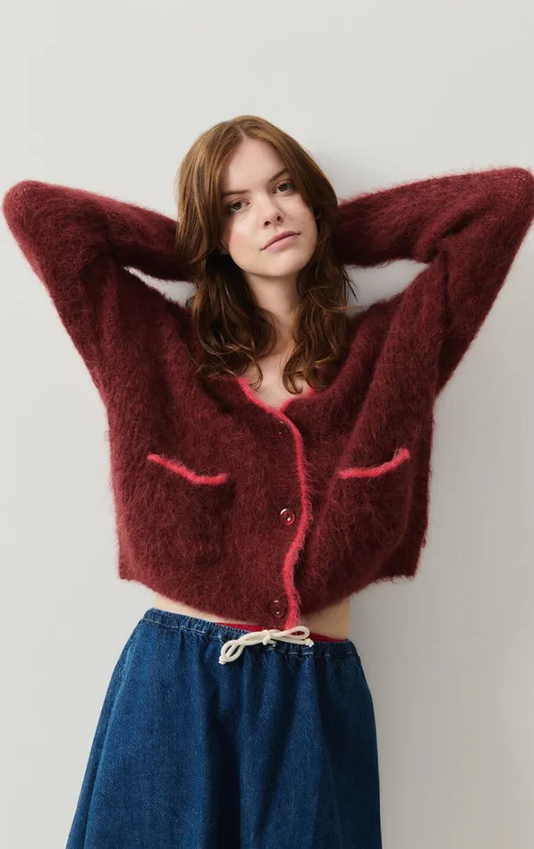 American Vintage Jumpers and Cardigans Women Cardigan Bymi Burgundy Black Melange American Vintage Jumpers and Cardigans Women Cardigan Bymi Burgundy Black Melange