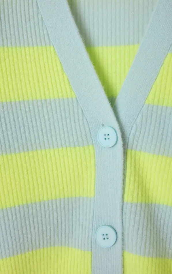 American Vintage Jumpers and Cardigans Women Cardigan Raxow Neon Yellow Crystal Striped American Vintage Jumpers and Cardigans Women Cardigan Raxow Neon Yellow Crystal Striped