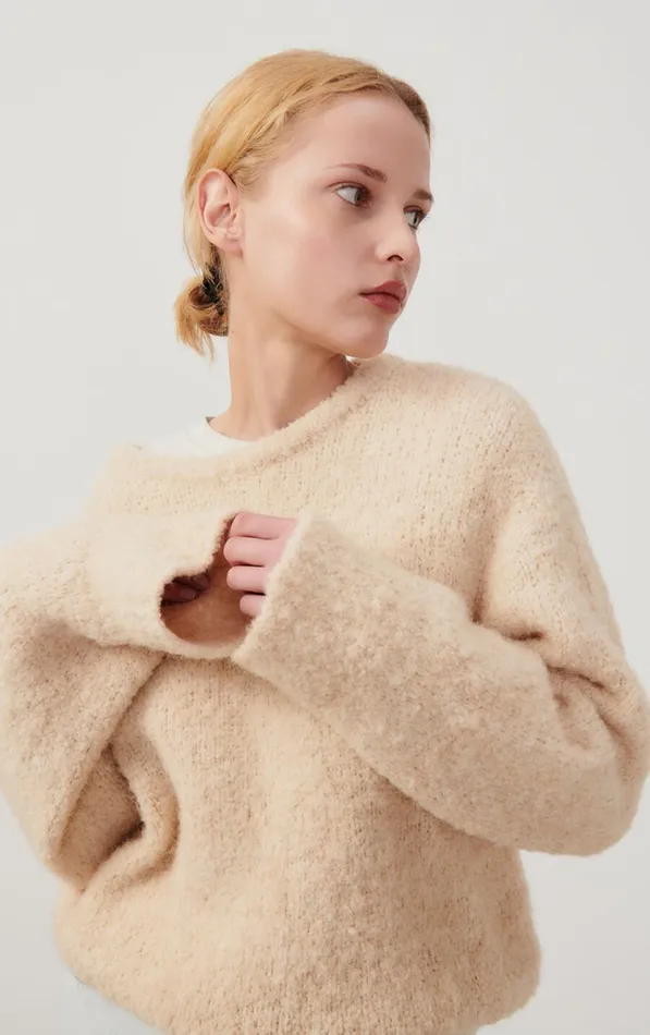 American Vintage Jumpers and Cardigans Women Jumper Zolly Light Beige Melange American Vintage Jumpers and Cardigans Women Jumper Zolly Light Beige Melange