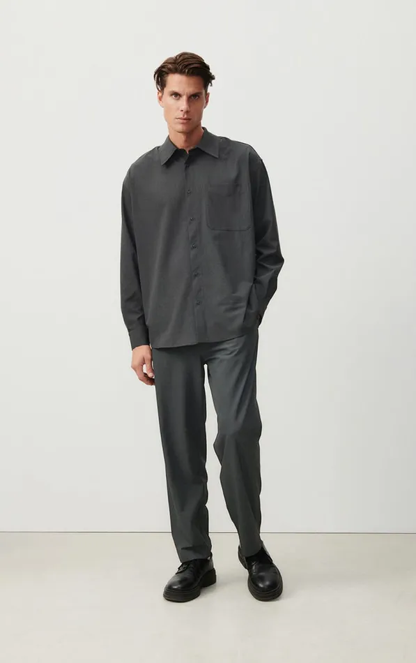 American Vintage Shirts Men Shirt Kabird Melange Charcoal American Vintage Shirts Men Shirt Kabird Melange Charcoal