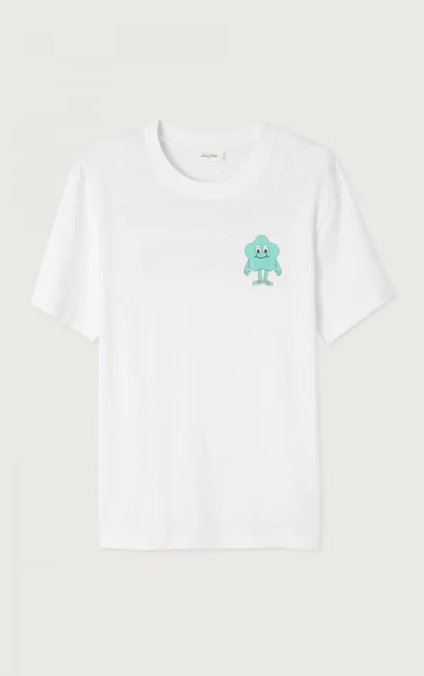 American Vintage Short Sleeve TShirts Women TShirt Ykobow White Print Green American Vintage Short Sleeve TShirts Women TShirt Ykobow White Print Green