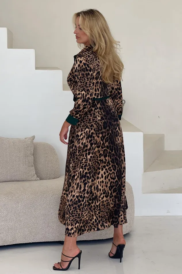 Angela Leopard Print Green Shirt Maxi Dress Women Girl In Mind Maxi Dresses