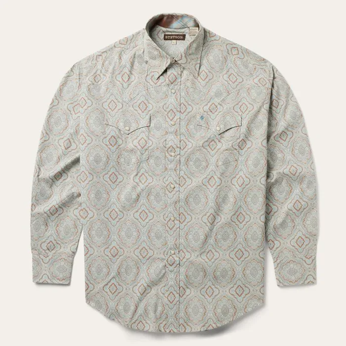 Aqua Paisley Print Western Shirt Green Men Stetson Western Shirts