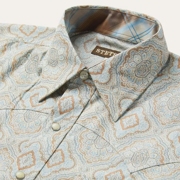 Aqua Paisley Print Western Shirt Green Men Stetson Western Shirts