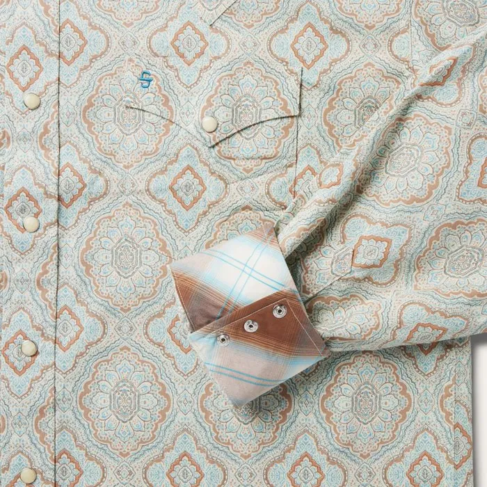 Aqua Paisley Print Western Shirt Green Men Stetson Western Shirts