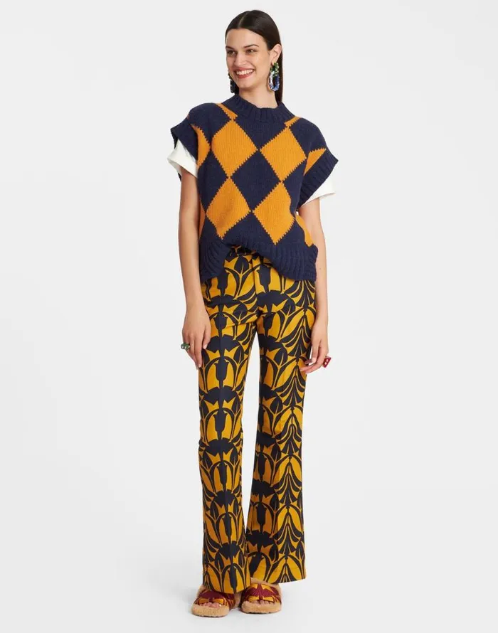 Argyle Gilet Navy and Yellow Women La Double J Knitwear Argyle Gilet Navy and Yellow Women La Double J Knitwear