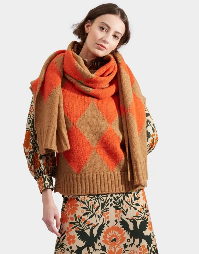 Argyle Scarf Camel Orange Women La Double J Foulards and Scarves