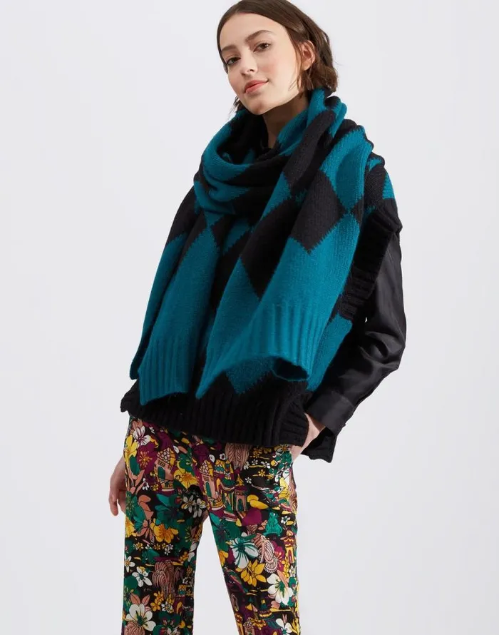 Argyle Scarf Green Black Women La Double J Foulards and Scarves Argyle Scarf Green Black Women La Double J Foulards and Scarves