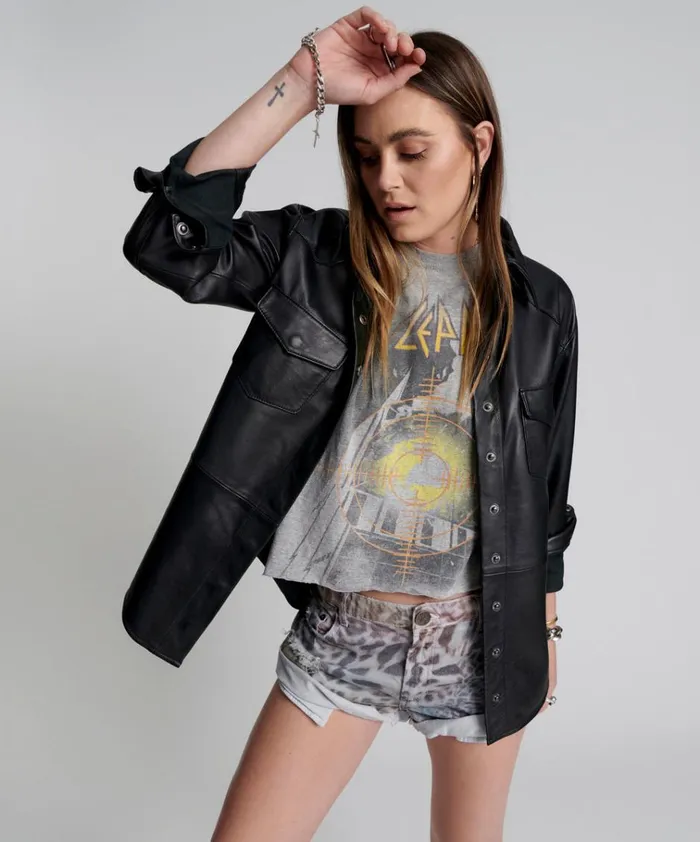ARIA LEATHER OVERSIZED SHACKET BLACK Women One Teaspoon Shirts