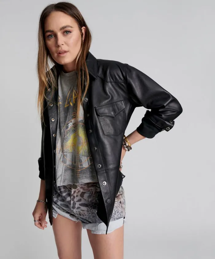 ARIA LEATHER OVERSIZED SHACKET BLACK Women One Teaspoon Shirts ARIA LEATHER OVERSIZED SHACKET BLACK Women One Teaspoon Shirts