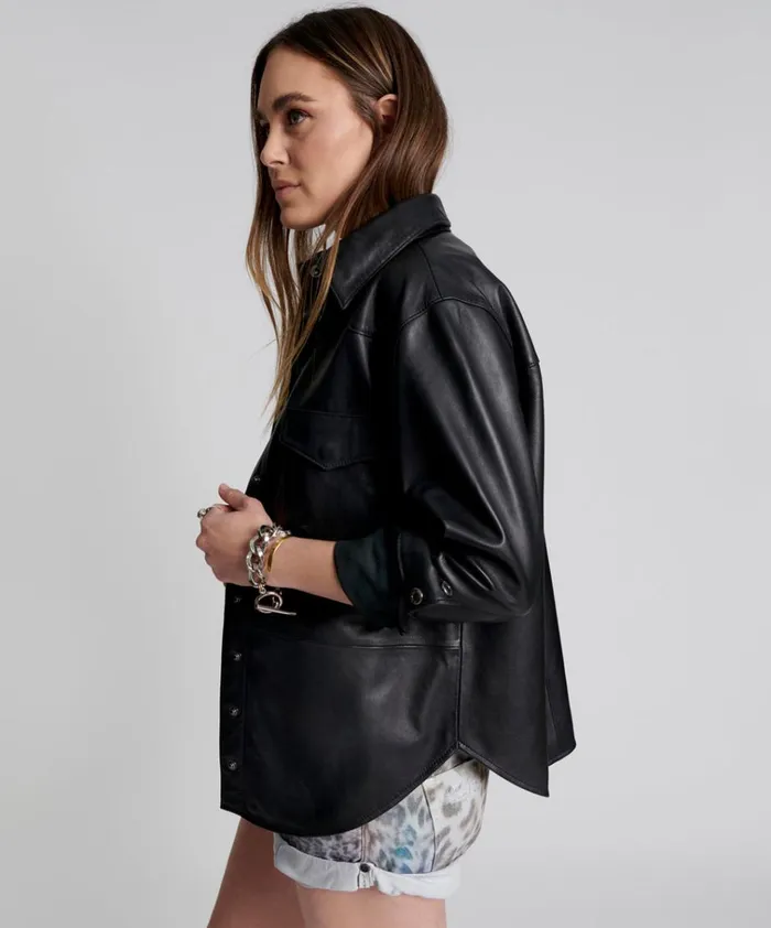 ARIA LEATHER OVERSIZED SHACKET BLACK Women One Teaspoon Shirts ARIA LEATHER OVERSIZED SHACKET BLACK Women One Teaspoon Shirts