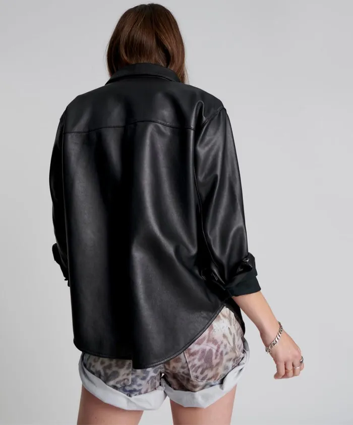 ARIA LEATHER OVERSIZED SHACKET BLACK Women One Teaspoon Shirts ARIA LEATHER OVERSIZED SHACKET BLACK Women One Teaspoon Shirts