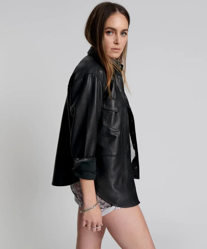 ARIA LEATHER OVERSIZED SHACKET BLACK Women One Teaspoon Shirts ARIA LEATHER OVERSIZED SHACKET BLACK Women One Teaspoon Shirts