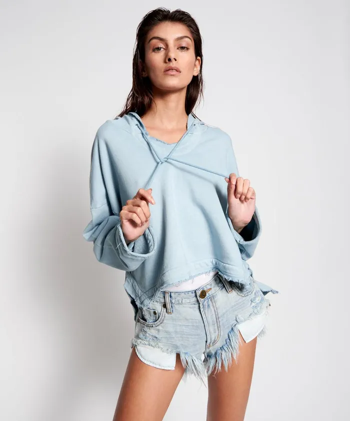 ASH BLUE CROPPED HOODY Women One Teaspoon Hoodies And Sweats ASH BLUE CROPPED HOODY Women One Teaspoon Hoodies And Sweats