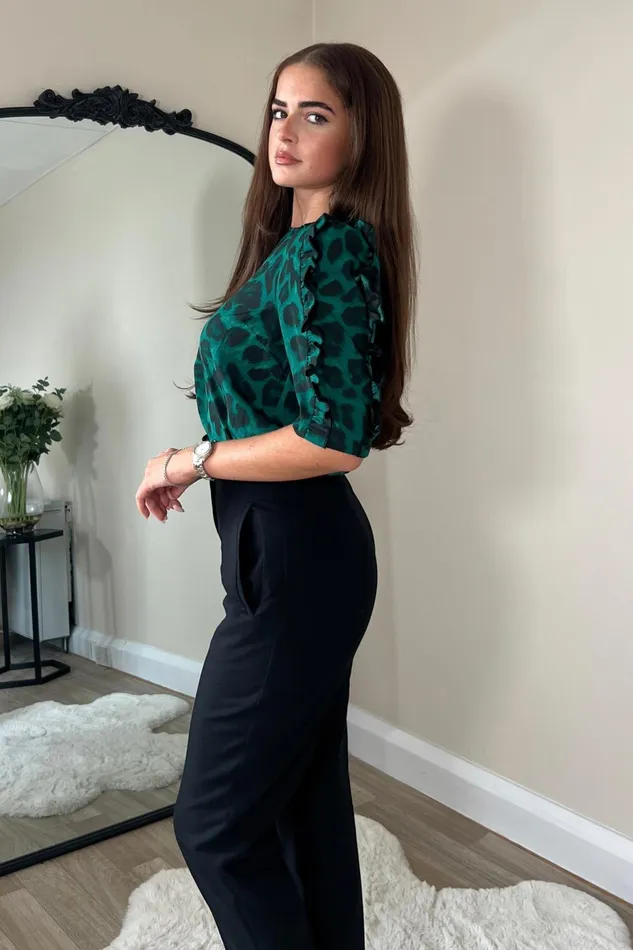 Asher Green Animal Frill Sleeve Top Women Girl In Mind Tops and Bodysuits