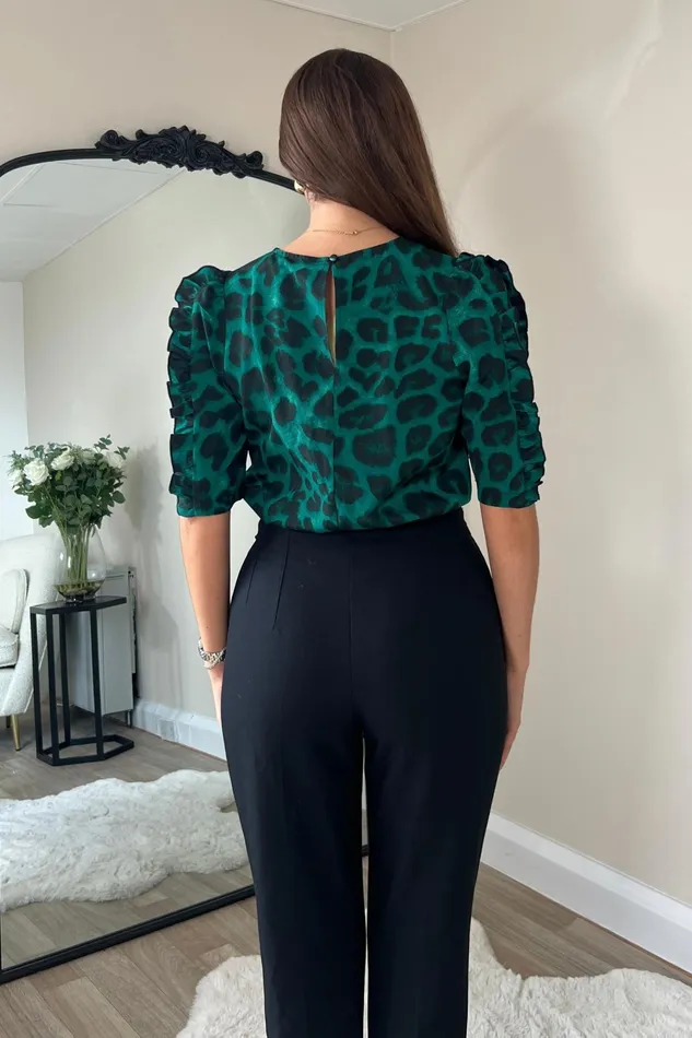 Asher Green Animal Frill Sleeve Top Women Girl In Mind Tops and Bodysuits