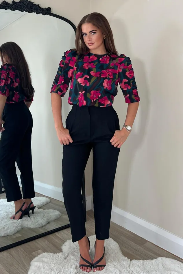 Asher Pink Floral Frill Sleeve Top Women Girl In Mind Tops and Bodysuits