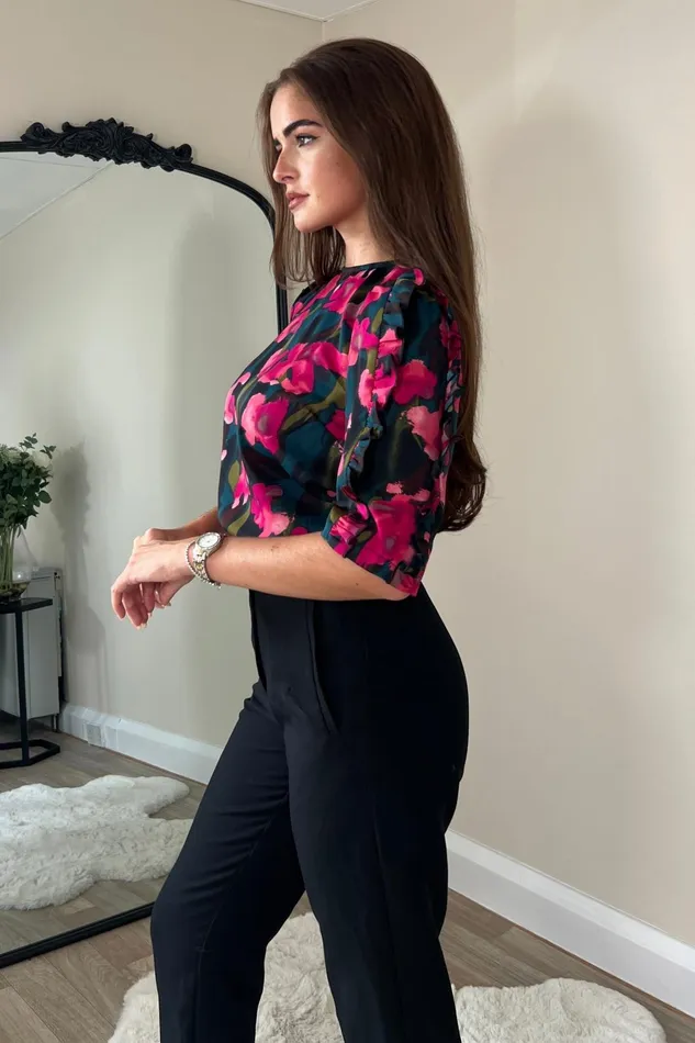 Asher Pink Floral Frill Sleeve Top Women Girl In Mind Tops and Bodysuits